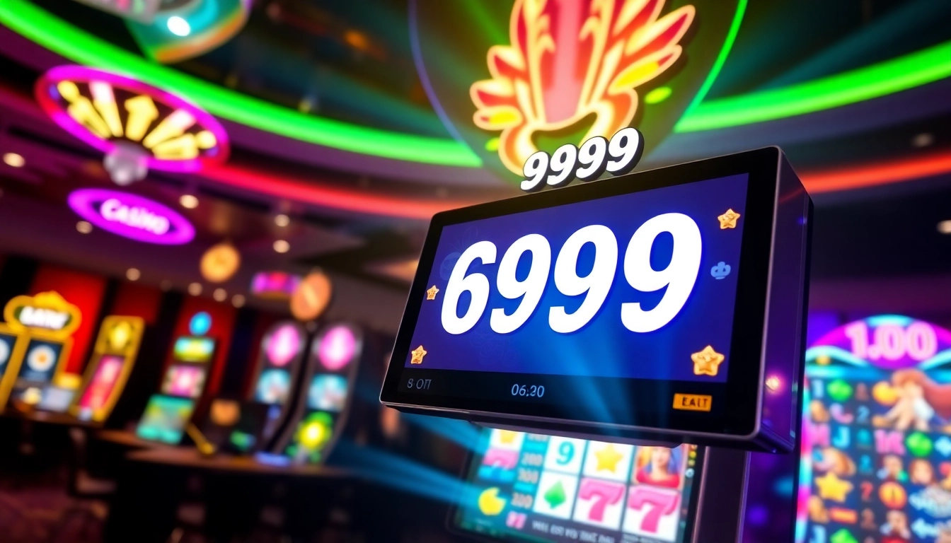 Engaging ck999 game interface showing thrilling slot machine symbols in a dynamic casino environment, inviting players to participate.