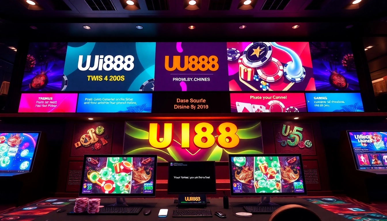 Engaging image of UU88 online casino platform with vibrant colors and gaming elements for increased user trust and excitement