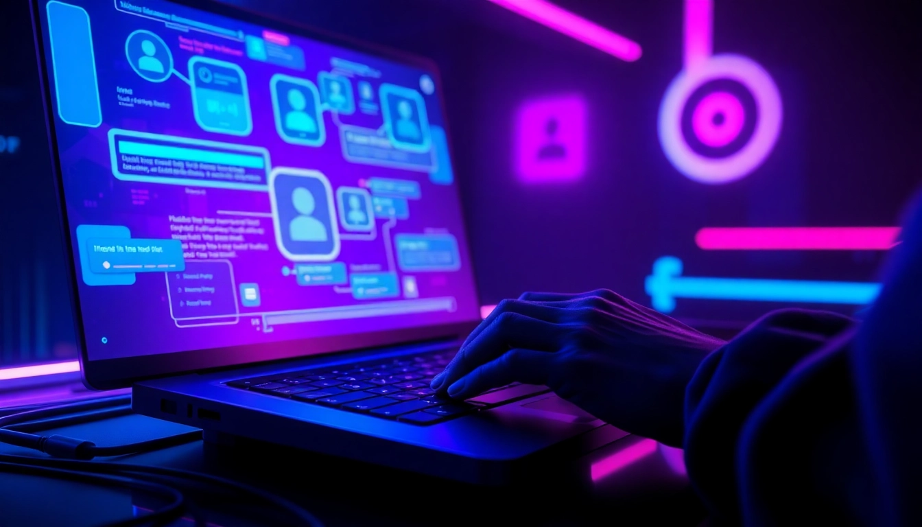 Futuristic digital interface showcasing AI chat interaction with neon glow effects