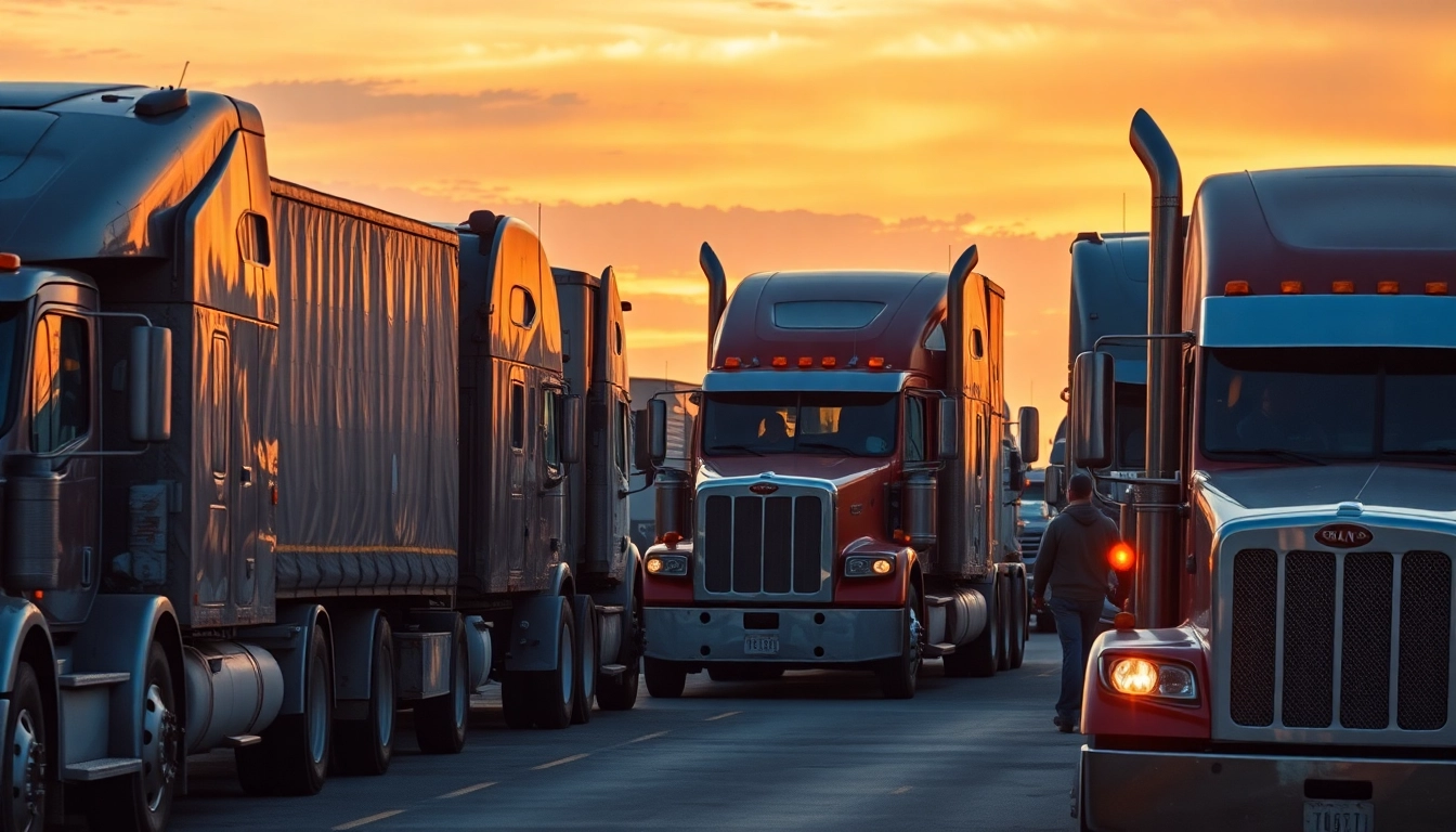 Truckers fueling at a busy highway truck stop with trucks and drivers in action, showcasing the vital role of road professionals in logistics.