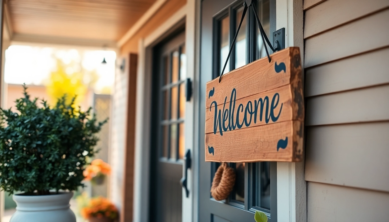 Beautiful welcome signs hanging on a front porch, inviting guests with rustic charm and personalized outdoor decor.