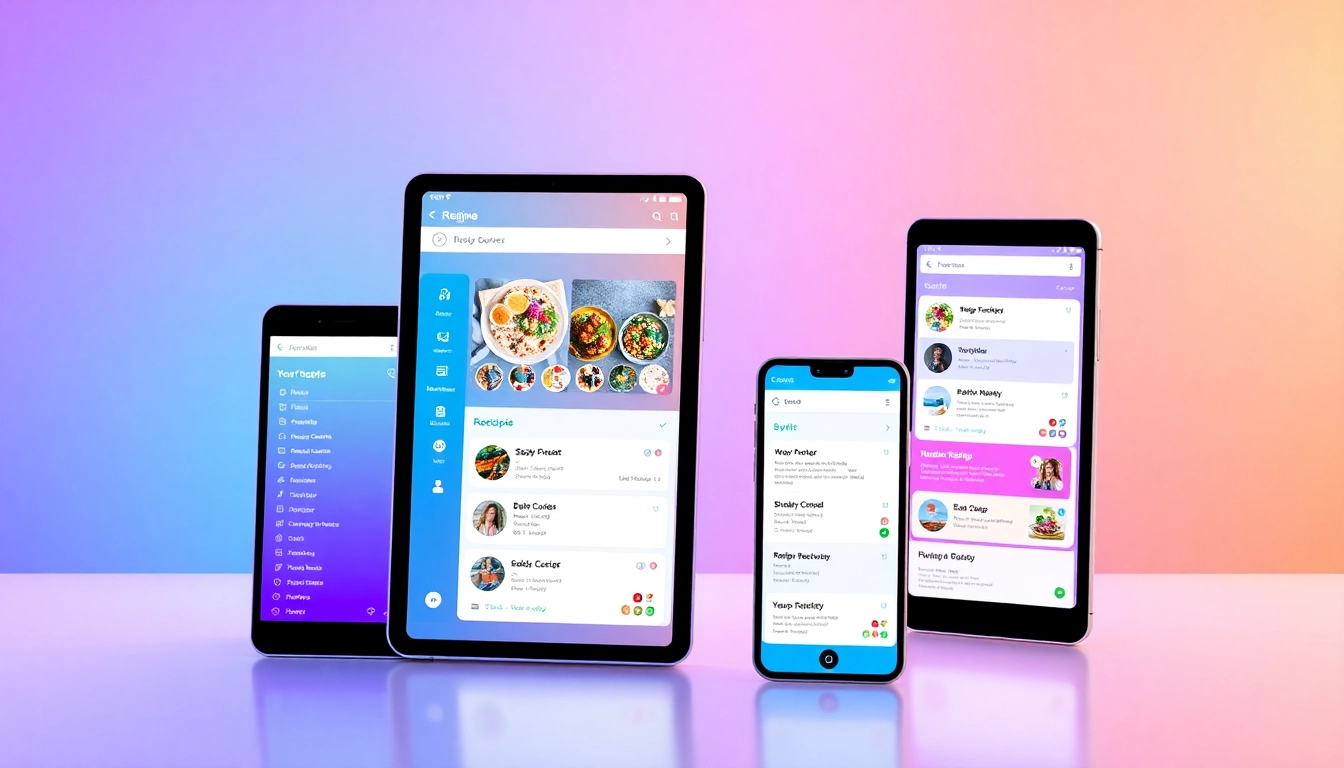 Create a screenshot of a sleek recipe manager app displaying synchronized recipes across devices, highlighting user control and seamless integration, emphasizing the app's versatility and convenience.