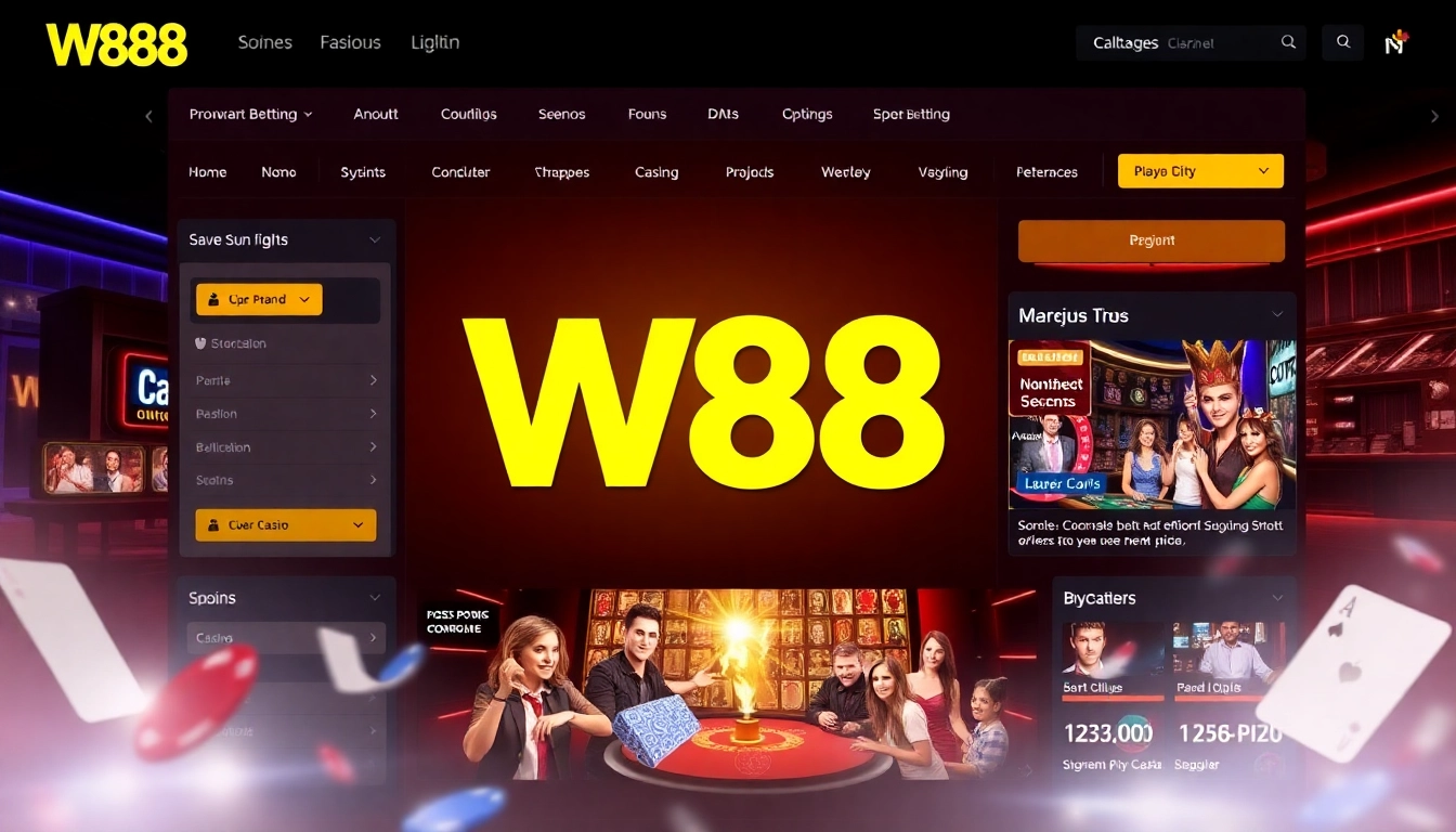 High-quality image showcasing W88 online casino platform with live betting and gaming options, emphasizing security and user engagement.