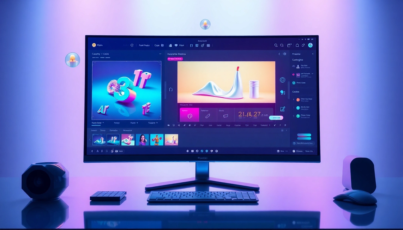 Futuristic workspace featuring Nano Banana AI interface with advanced image editing tools and vibrant colors.