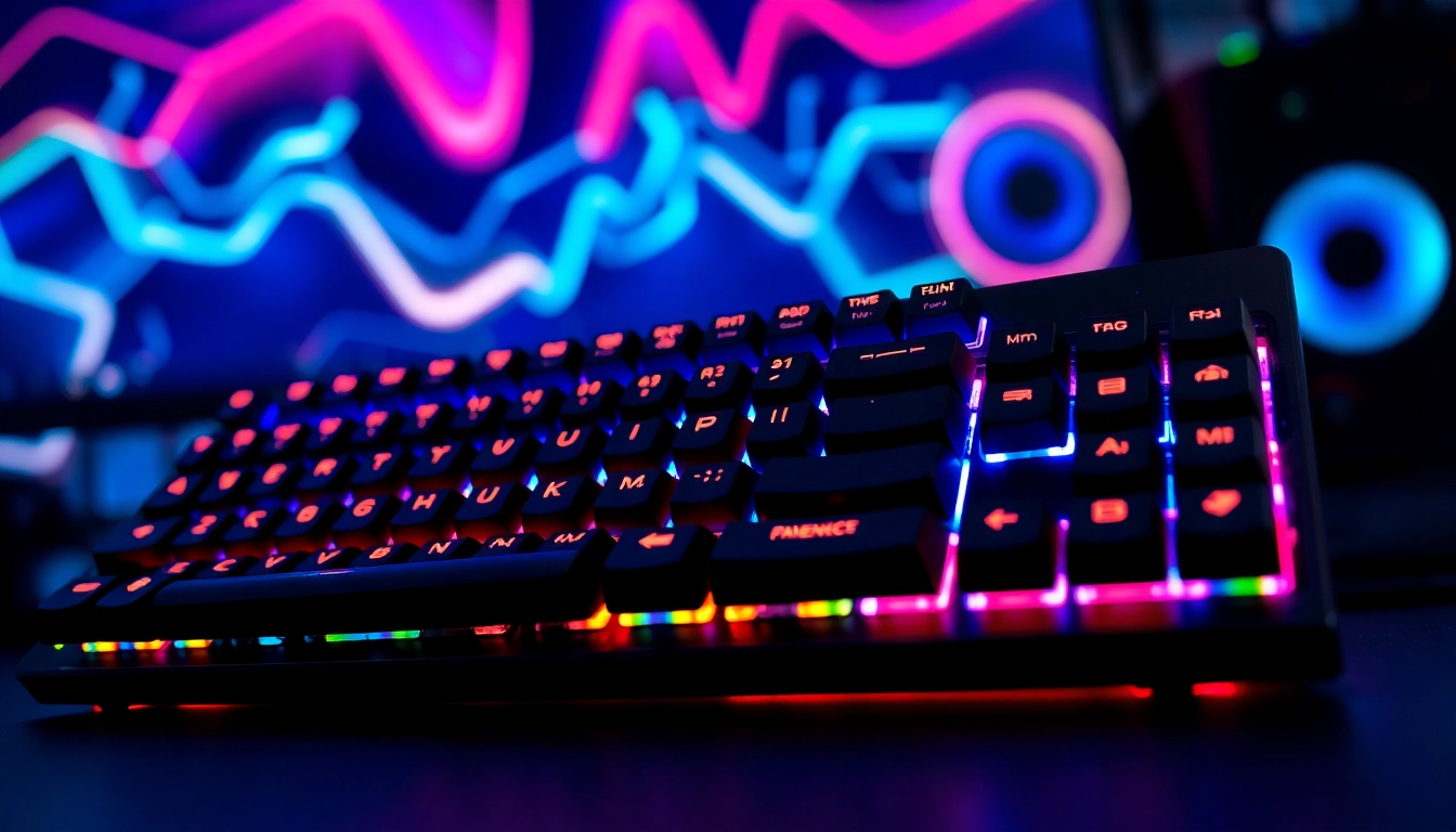 Premium gaming keyboards with RGB backlit keys in an immersive setup, designed for precision and durability in gaming sessions.
