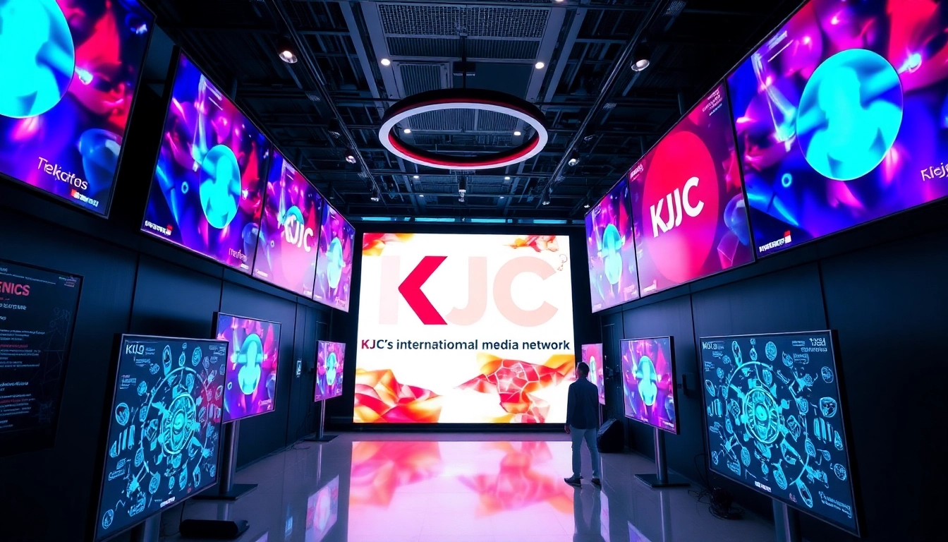 KJC's international media network showcasing global connectivity and modern technology for digital entertainment.