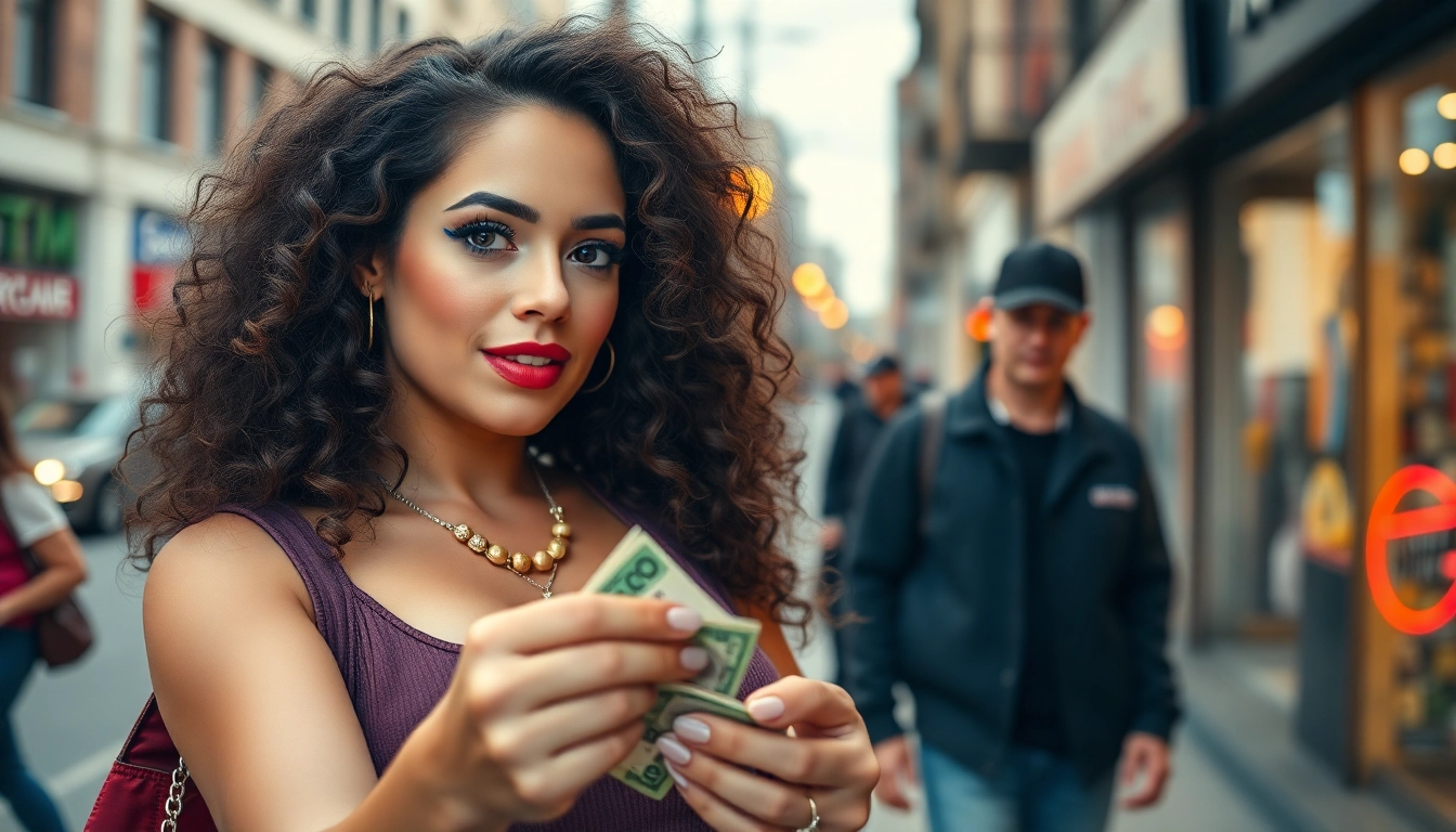 High quality image depicting a woman involved in rychle prachy scene being offered money
