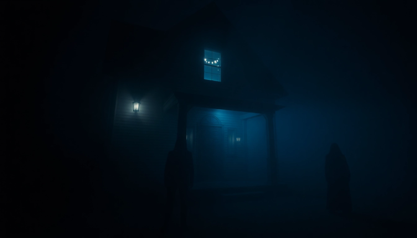 Thumbnail of a horror video showing a haunted house with ghostly shadows, creating a chilling atmosphere for viewers.