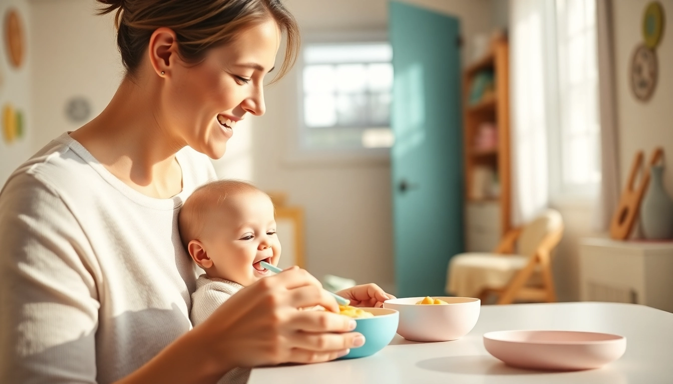 Child enjoying alimentazione naturale per svezzamento bambini with silicone bowls and spoons,